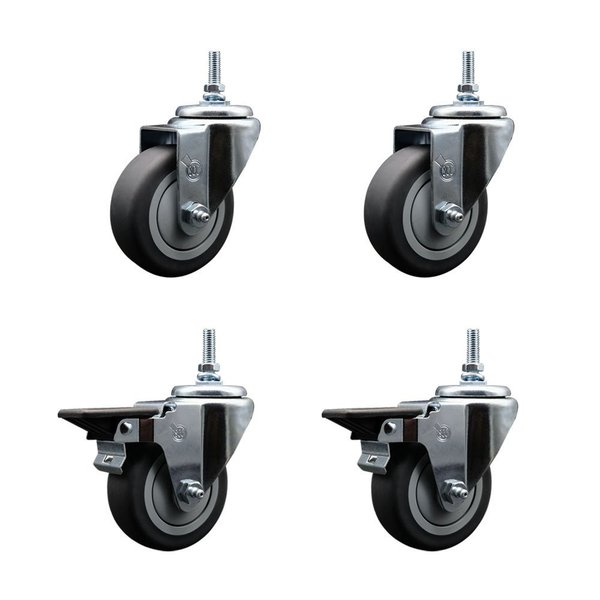 Service Caster 35 Inch Thermoplastic Rubber 38 Inch Threaded Stem Caster Set 2 Brakes SCC SCC-TS20S3514-TPRB-381615-2-PLB-2
